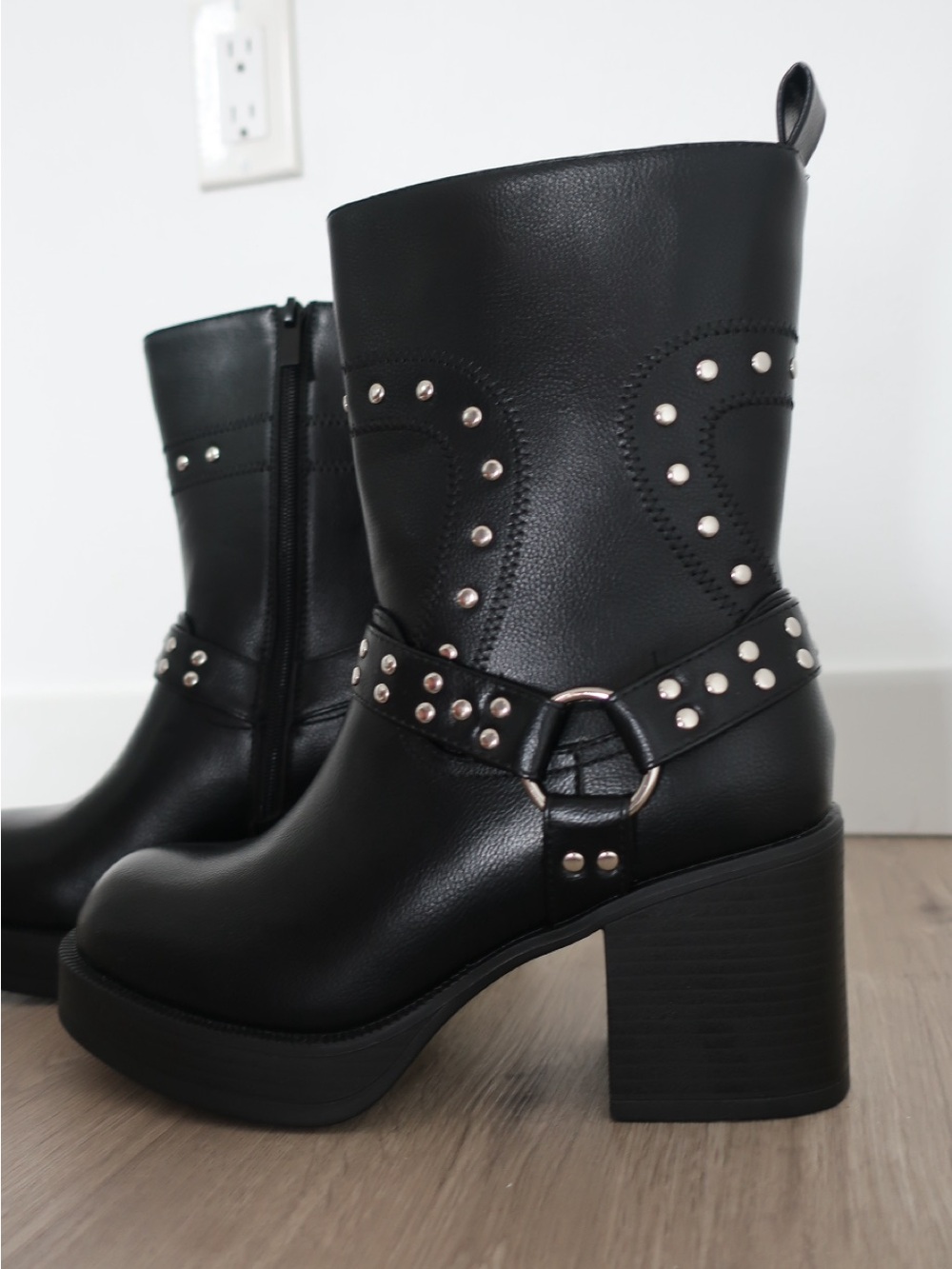 Windsor Black Studded Platform Heeled Boots